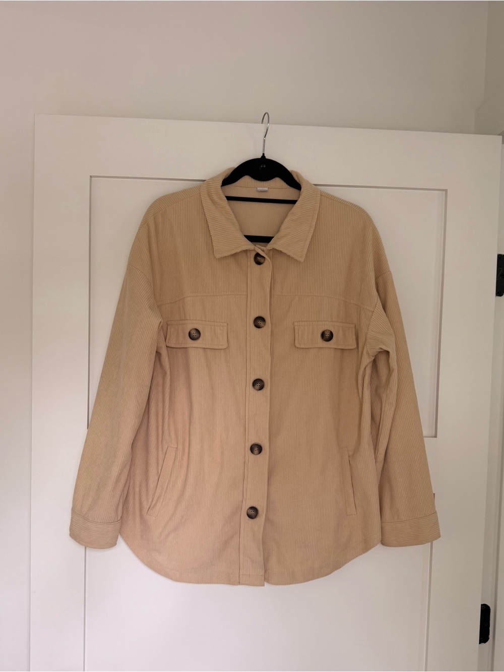 Neutral Beige Corduroy Utility Shacket